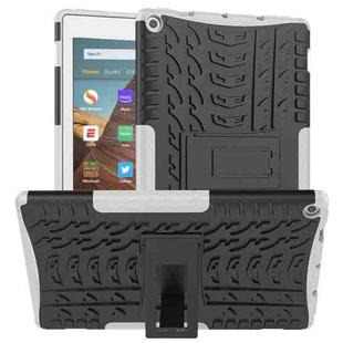 For Amazon Kindle Fire HD 10 2019 Tire Texture TPU + PC Shockproof Case with Holder(White)