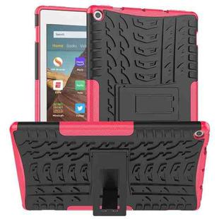 For Amazon Kindle Fire HD 10 2019 Tire Texture TPU + PC Shockproof Case with Holder(Pink)
