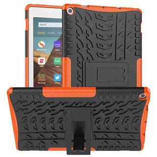 For Amazon Kindle Fire HD 10 2019 Tire Texture TPU + PC Shockproof Case with Holder(Orange)