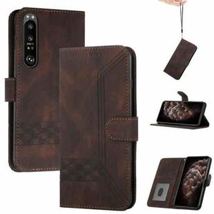For Sony Xperia 1 III Cubic Skin Feel Flip Leather Phone Case(Dark Coffee)