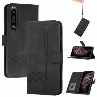 For Sony Xperia 5 III Cubic Skin Feel Flip Leather Phone Case(Black)