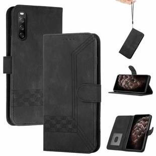 For Sony Xperia 10 III Cubic Skin Feel Flip Leather Phone Case(Black)
