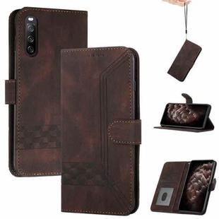 For Sony Xperia 10 III Cubic Skin Feel Flip Leather Phone Case(Dark Coffee)