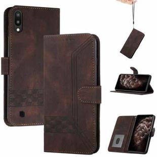For Samsung Galaxy A10 / M10 Cubic Skin Feel Flip Leather Phone Case(Dark Coffee)