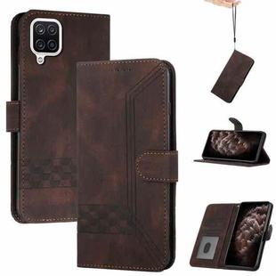 For Samsung Galaxy A12 Cubic Skin Feel Flip Leather Phone Case(Dark Coffee)