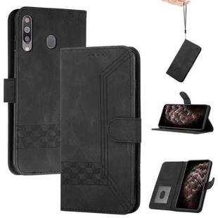 For Samsung Galaxy A20s Cubic Skin Feel Flip Leather Phone Case(Black)