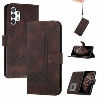 For Samsung Galaxy A32 5G Cubic Skin Feel Flip Leather Phone Case(Dark Coffee)