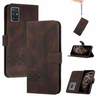 For Samsung Galaxy A41 Cubic Skin Feel Flip Leather Phone Case(Dark Coffee)