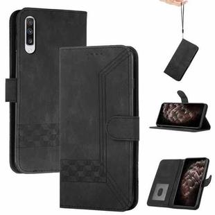 For Samsung Galaxy A50 Cubic Skin Feel Flip Leather Phone Case(Black)