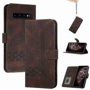 For Samsung Galaxy S10+ Cubic Skin Feel Flip Leather Phone Case(Dark Coffee)