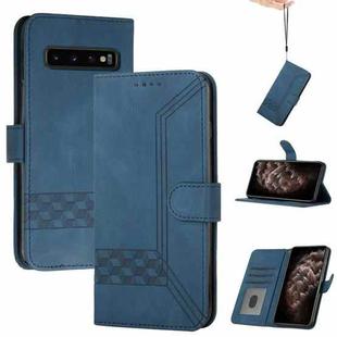 For Samsung Galaxy S10+ Cubic Skin Feel Flip Leather Phone Case(Royal Blue)