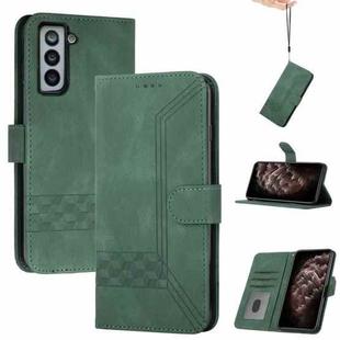 For Samsung Galaxy S21 5G Cubic Skin Feel Flip Leather Phone Case(Dark Green)