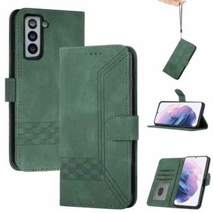 For Samsung Galaxy S21+ 5G Cubic Skin Feel Flip Leather Phone Case(Dark Green)