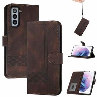 For Samsung Galaxy S21+ 5G Cubic Skin Feel Flip Leather Phone Case(Dark Coffee)