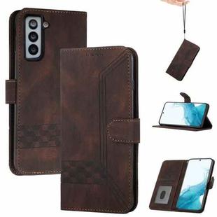 For Samsung Galaxy S22 5G Cubic Skin Feel Flip Leather Phone Case(Dark Coffee)