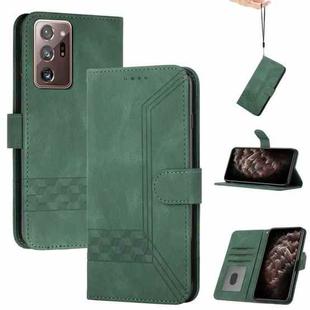 For Samsung Galaxy S22 Ultra 5G Cubic Skin Feel Flip Leather Phone Case(Dark Green)