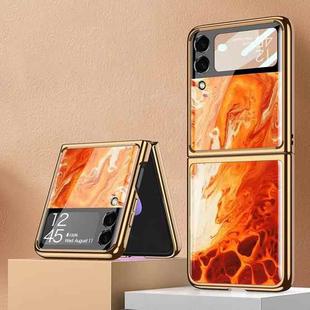 For Samsung Galaxy Z Flip3 5G GKK Electroplating Tempered Glass Painted Phone Case(Agate Red)