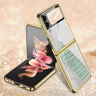 For Samsung Galaxy Z Flip3 5G GKK Texture Pattern Electroplating Tempered Glass Phone Case(Color Block 02)