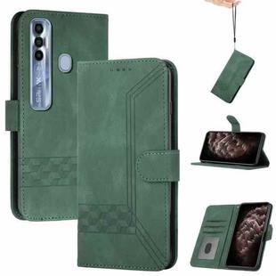 For Tecno Spark 7 Pro Cubic Skin Feel Flip Leather Phone Case(Dark Green)