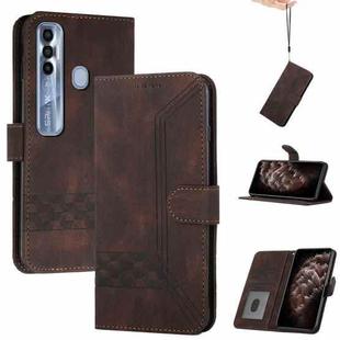 For Tecno Spark 7 Pro Cubic Skin Feel Flip Leather Phone Case(Dark Brown)