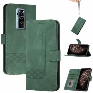 For Tecno Phantom X Cubic Skin Feel Flip Leather Phone Case(Dark Green)