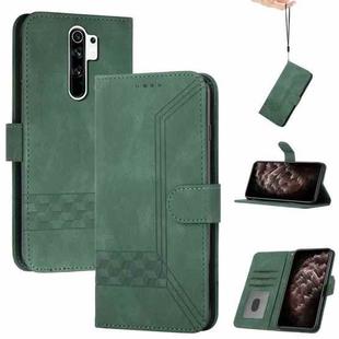 For Xiaomi Redmi 9 Cubic Skin Feel Flip Leather Phone Case(Dark Green)