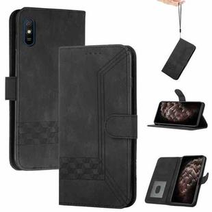 For Xiaomi Redmi 9A Cubic Skin Feel Flip Leather Phone Case(Black)