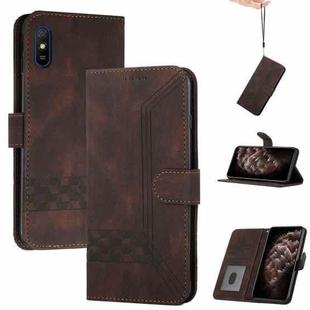 For Xiaomi Redmi 9A Cubic Skin Feel Flip Leather Phone Case(Dark Brown)