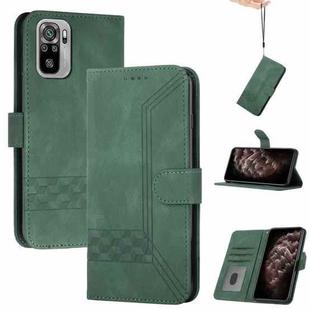 For Xiaomi Redmi Note 10 4G Cubic Skin Feel Flip Leather Phone Case(Dark Green)