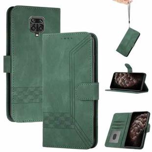 For Xiaomi Redmi Note 9 Pro Cubic Skin Feel Flip Leather Phone Case(Dark Green)