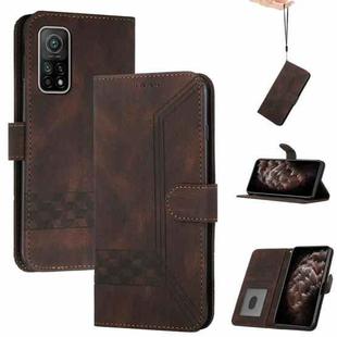 For Xiaomi Mi 10T 5G Cubic Skin Feel Flip Leather Phone Case(Dark Brown)