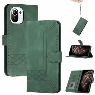 For Xiaomi Mi 11 Cubic Skin Feel Flip Leather Phone Case(Dark Green)