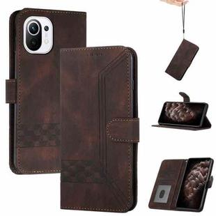 For Xiaomi Mi 11 Cubic Skin Feel Flip Leather Phone Case(Dark Brown)
