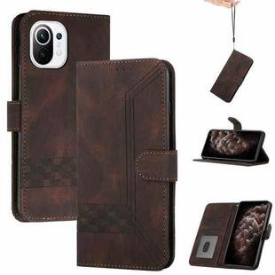 For Xiaomi Mi 11 Lite Cubic Skin Feel Flip Leather Phone Case(Dark Brown)