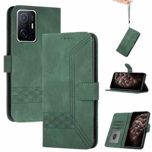 For Xiaomi Mi 11T Cubic Skin Feel Flip Leather Phone Case(Dark Green)