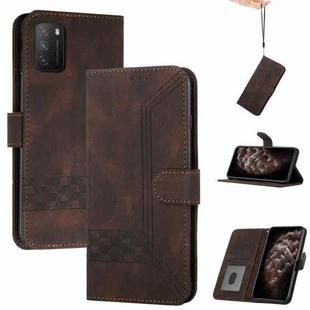 For Xiaomi Poco M3 Cubic Skin Feel Flip Leather Phone Case(Dark Brown)