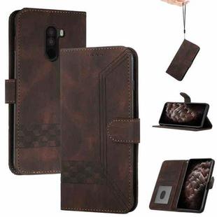 For Xiaomi Pocophone F1 Cubic Skin Feel Flip Leather Phone Case(Dark Brown)