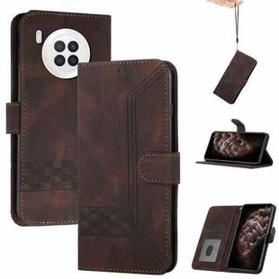 For Huawei nova 8i Cubic Skin Feel Flip Leather Phone Case(Dark Brown)