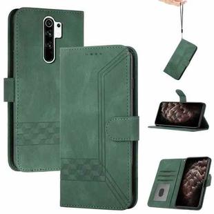 For OPPO A9 2020 Cubic Skin Feel Flip Leather Phone Case(Dark Green)