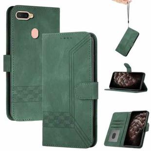 For OPPO A12 Cubic Skin Feel Flip Leather Phone Case(Dark Green)