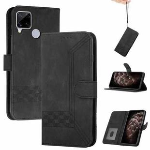 For OPPO A15 Cubic Skin Feel Flip Leather Phone Case(Black)