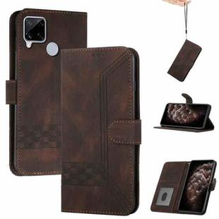 For OPPO A15 Cubic Skin Feel Flip Leather Phone Case(Dark Brown)