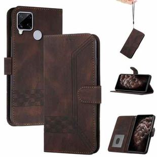 For OPPO Realme C12 / C15 Cubic Skin Feel Flip Leather Phone Case(Dark Brown)