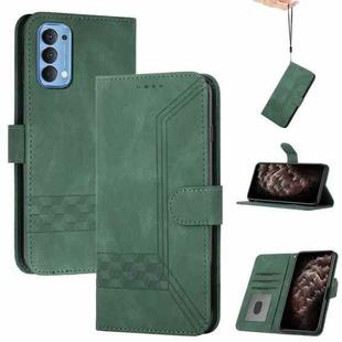 For OPPO Reno4 Cubic Skin Feel Flip Leather Phone Case(Dark Green)