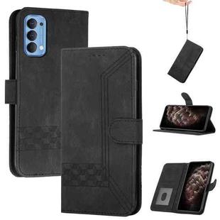 For OPPO Reno4 Cubic Skin Feel Flip Leather Phone Case(Black)