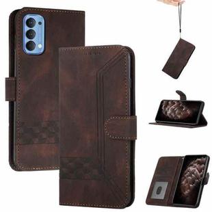 For OPPO Reno4 Cubic Skin Feel Flip Leather Phone Case(Dark Brown)