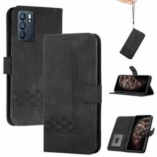 For OPPO Reno6 5G Cubic Skin Feel Flip Leather Phone Case(Black)