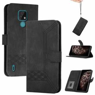 For Motorola Moto E7 Cubic Skin Feel Flip Leather Phone Case(Black)