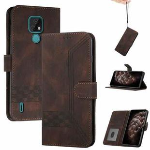For Motorola Moto E7 Power Cubic Skin Feel Flip Leather Phone Case(Dark Brown)