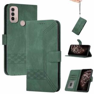 For Motorola Moto E20 / E30 / E40 Cubic Skin Feel Flip Leather Phone Case(Dark Green)